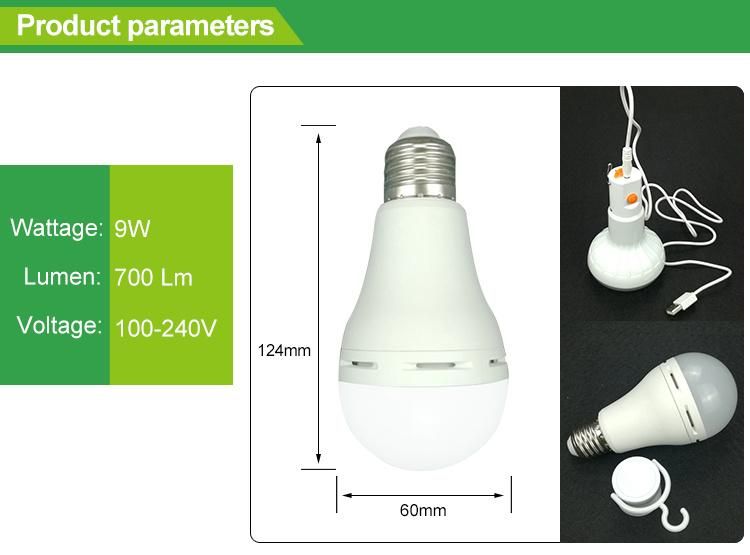 A60 9W E27 LED Rechargeable Emergency Light Bulb