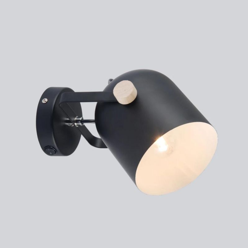 Metal Material & Wood Wall Lamp White/Black Color E27 Spot Wall Light for Home Decoration