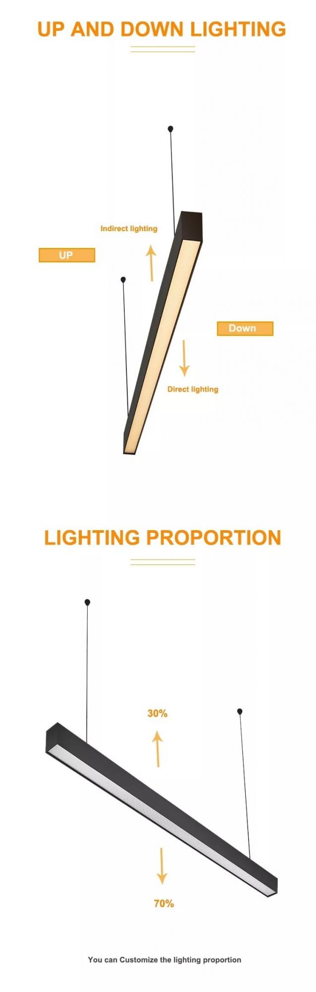 Pendant Office Lighting High Power 36W 80W Energy-Saving Line Lamp LED Linear Light
