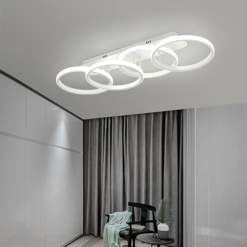 Modern Matt Black Aluminium Rings Ceiling Lamp with Energy Saving LED Lighting