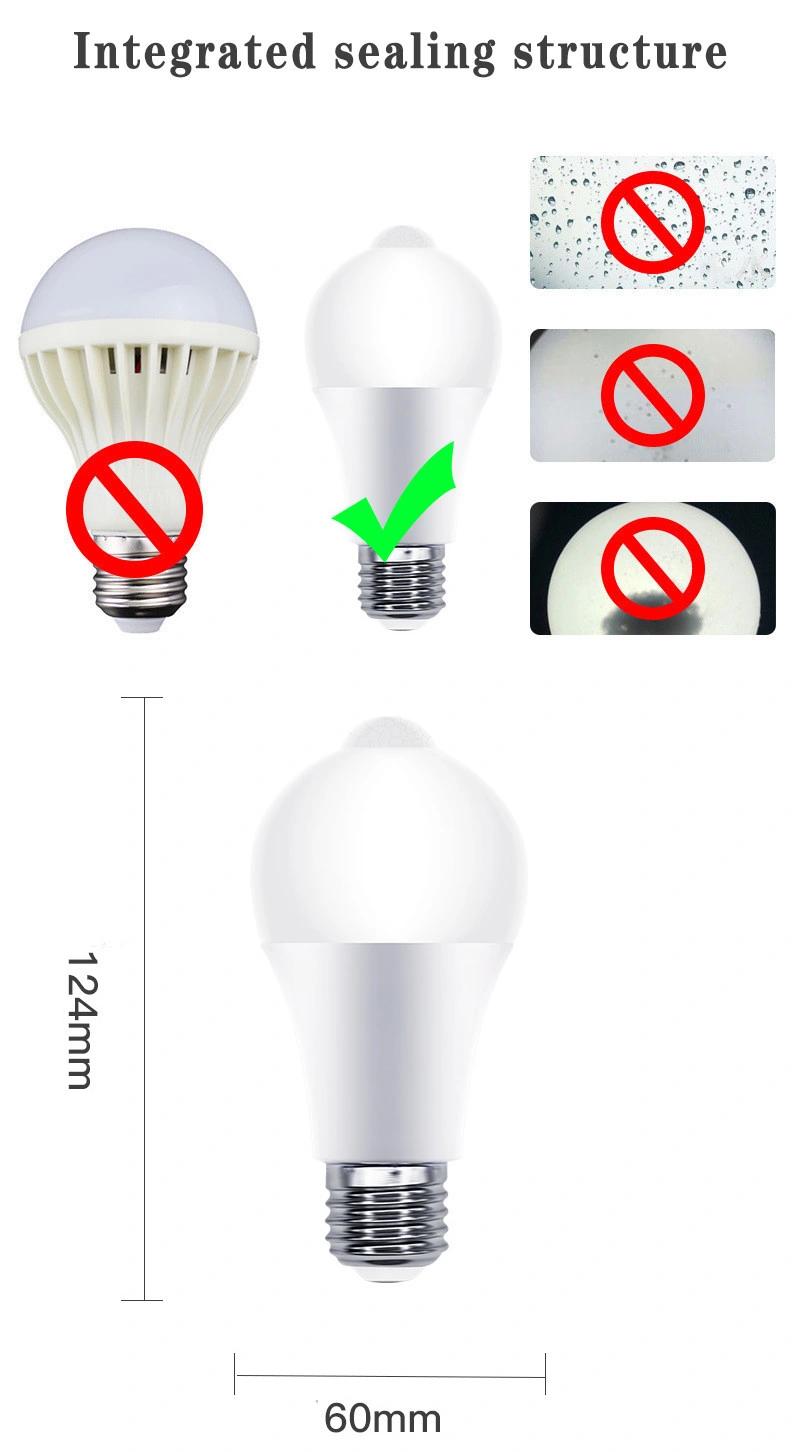 A60 12W E27 LED PIR Motion Sensor Bulb Lamp Intelligent LED Bulb Light Human Body Infrared Sensor Smart Light Bulb for Emergency Function