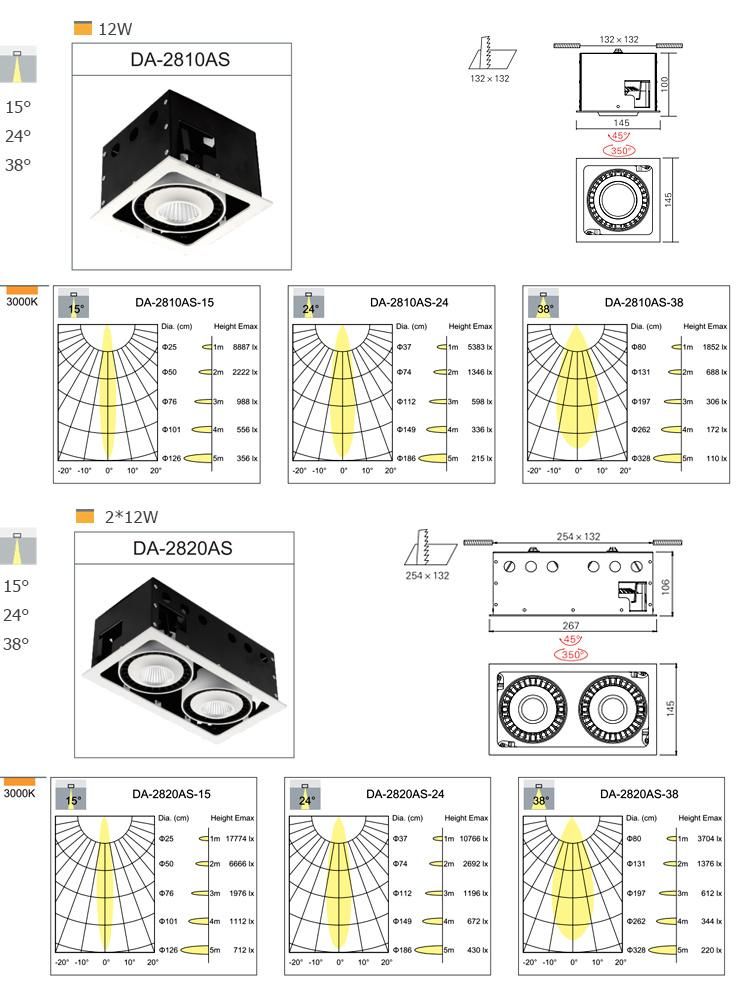 Double Head LED Downlight Deep Recessed Grille Light