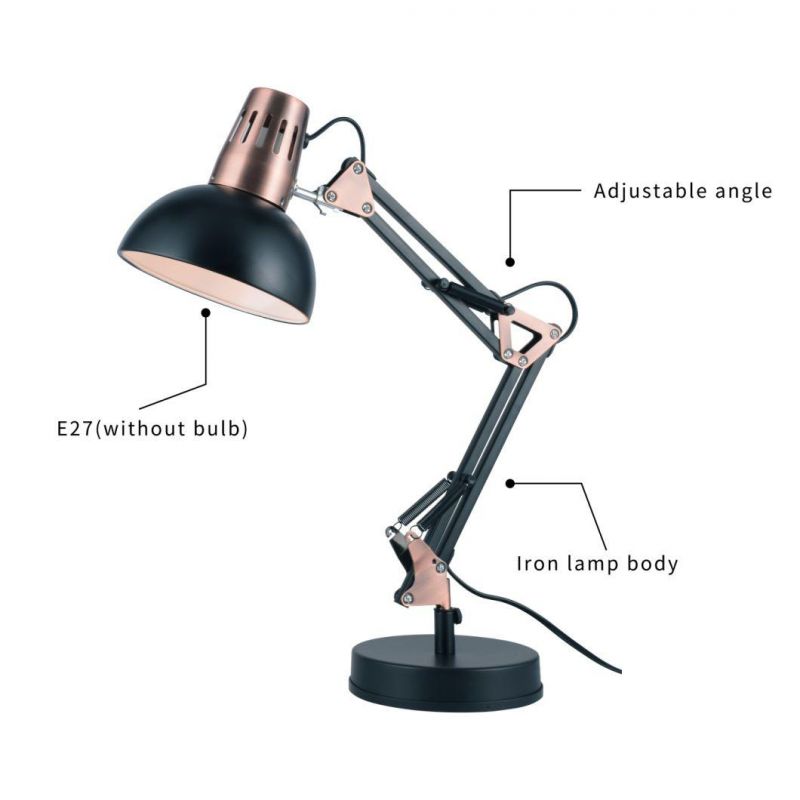 E27 Bulb Holder, Classical Swing Arm Architect Lamp, Flexible Desk Light for Office, Reading, Bed