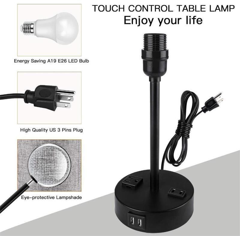 AC Plug Bedroom Bedside Lamp USB Rechargeable Touch Dimming LED Desk Lamp