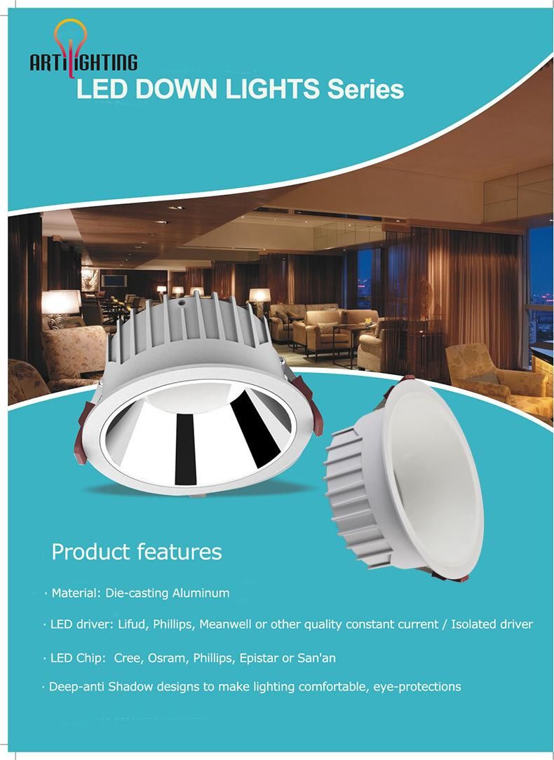 Recessed Aluminum Housing White Black CRI90 LED Fixture Downlight with CE RoHS